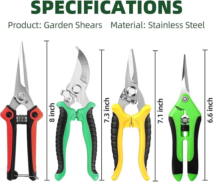 4 Pack Garden Pruning Shears, Stainless Steel Garden Shears, Gardening Shears, Garden Scissors, Clippers, Pruning Snips, Pruning Shears for Gardening Tools (Multi-color)