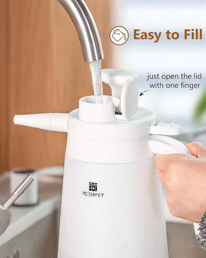 0.6 Gallon Garden Pump Sprayer, Easy to Fill with One Finger, 80 oz Small Water Sprayer Provide 3 Spraying Patterns, Handheld Weed Sprayer with Pressure Release Valve (2.4L White)
