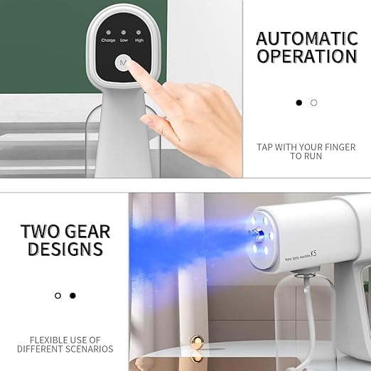 Professional Disinfectant Fogger Machine, 380ml Wireless Fine Particle Sprayer Gun Handheld Sanitizer Fogger, Blue Light Foggers for Touchless Sanitization (White)