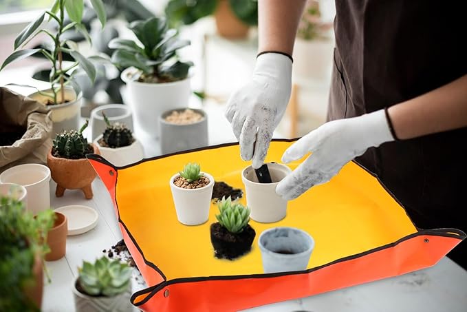 30" X 30" Large Plant Repotting Mat for Indoor Plants Potting Soil, Foldable Waterproof Plant Repotting/Potting Tray, Portable Potting Mat Gardening Tray for House Plants (Medium 30 X 30" (Orange))
