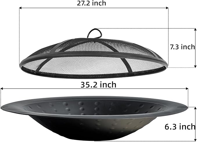 35 inch Steel Fire Bowl for DIY or Replacement Existing Fire Pits, Wood Burning Fire Pit Bowl with Spark Screen &Fire Poker, Fireplace for Backyard, Porch, Deck, Camping, BBQ (Circle Dot)