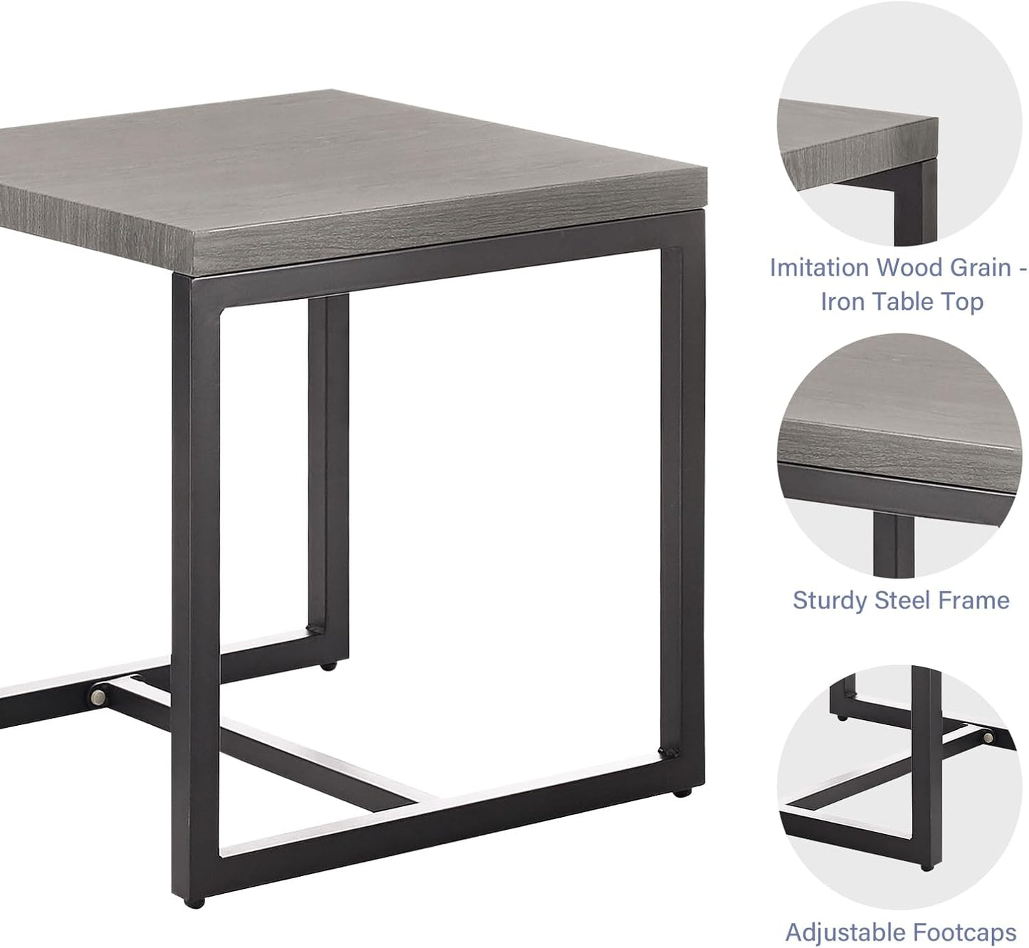 Patio Tables Outdoor Coffee Table - Steel Side Tables End Table for Proch Deck Balcony Garden Squre Grey Tabletop