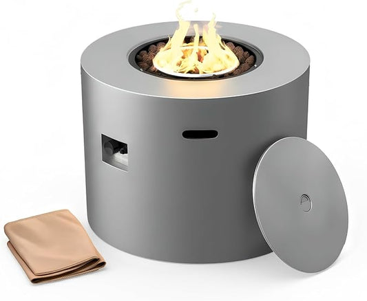 Kinger Home Loren 32-Inch Round Propane Fire Pit Table, Alloy Steel Outdoor Fire Pit with 50,000 BTUs, CSA Certified, Includes a Burner lid, Lava Rocks and Weatherproof Cover