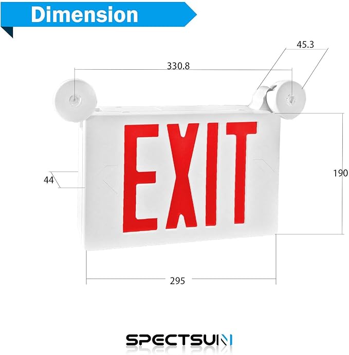 SPECTSUN 4 PACK LED Exit Sign Battery Backup& Exit Sign with Emergency Lights, LED Emergency Exit Light with Battery Backup, UL Listed, AC 120/277V, Commercial Emergency Lights Combo for Business.