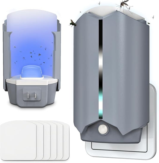 2 Flying Insect Traps & 2 Refill Glue, Fly Trap Indoor, Gnat and Fruit Fly Catcher for House, Mosquitoes, Moths & More, UV Blue Light, Safe & Mess-Free