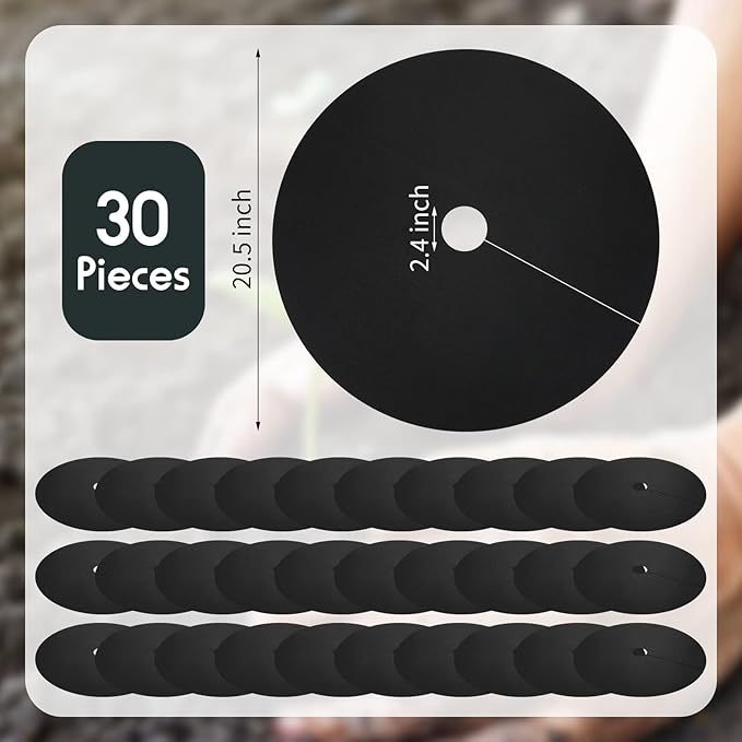 30 Pieces 20.5 Inch Weed Barrier Mats Non Woven Tree Mulch Ring Thickened Tree Protectors Mat Black Mulch Reusable Tree Rings Landscaping Plant Cover Round Anti Grass Gardening Fabric Cover