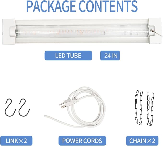 2FT LED Grow Lights for Indoor Plants, Full Spectrum 2100LM & Red Blue Light, Pull Chain Switch & Linkable for Indoor Plants, Hydroponics, Seedlings, Flowers