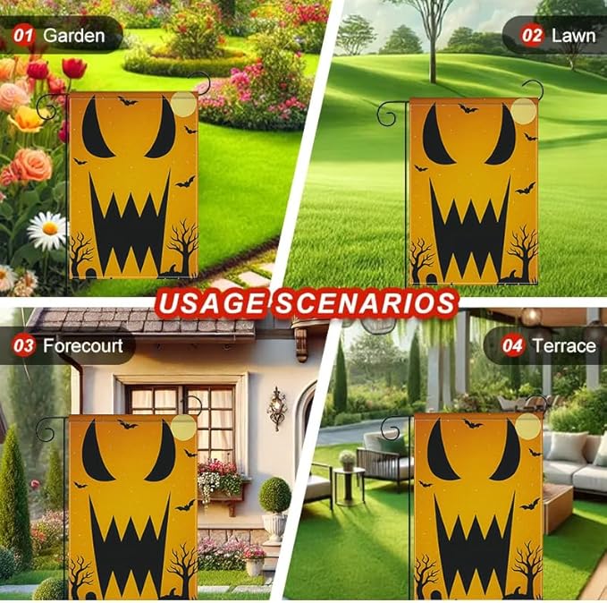 Halloween Garden Flag 12x18 Inch Double Sided Scary Pumpkin Face Yard flag Outdoor Spooky Party Porch Patio Lawn Decoration for Halloween Birthday Party Indoor Outdoor Décor