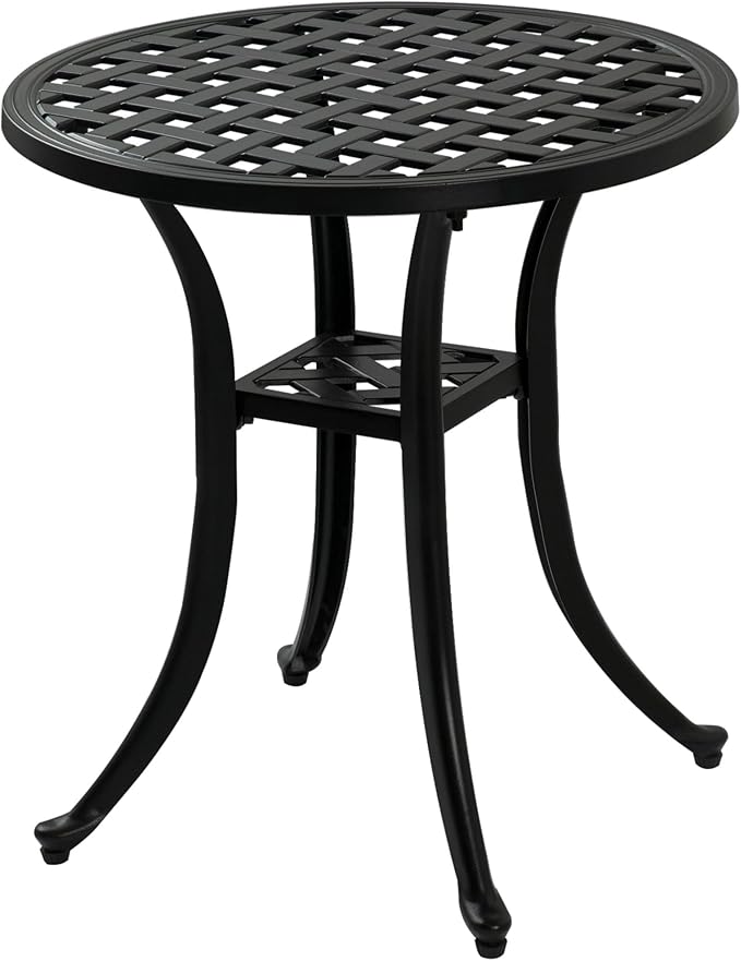 Outdoor Cast Aluminum Side Table End Table for Patio, Backyard, Pool, Indoor Companion, Easy Maintenance and Weather Resistant, Black…
