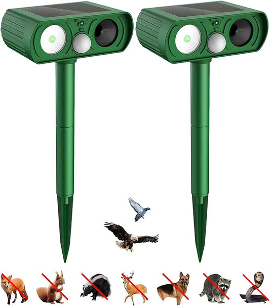 Animal Deterrent Devices Outdoor, Solar Animal Repeller with Motion Sensor Animal Repeller to Repel Cat, Deer, Squirrel, Rabbit, Dog, Skunk (Green - 2 Pack)