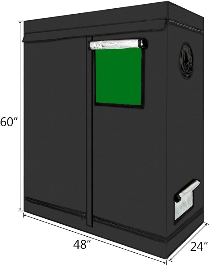 Grow Tent, Indoor Mylar Hydroponics Indoor Gardening Grow Tent Room with Observation Window and Floor Tray (48"x24"x60")