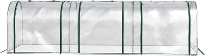 Outsunny 10' x 3' x 2.5' Mini Greenhouse, Portable Tunnel Green House with Roll-Up Zippered Doors, UV Waterproof Cover, Steel Frame, Clear
