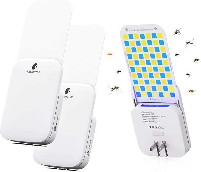 Flying Insect Traps Indoor - Plug-in Fly Catcher and Killers Includes Refills for House Flies, Fruit Flies, Gnats,Cover up to 800 ft², Off-White, 2 Traps + 8 Refills