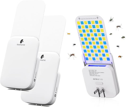 Flying Insect Traps Indoor - Plug-in Fly Catcher and Killers Includes Refills for House Flies, Fruit Flies, Gnats,Cover up to 800 ft², Off-White, 2 Traps + 8 Refills