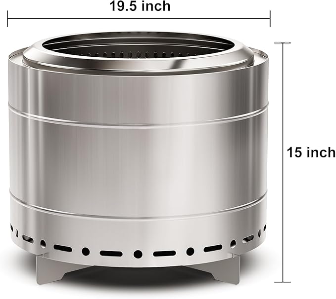 19.5 inch Smokeless Fire Pit with Carry Bag, Stainless Steel Outdoor Smokeless Firepit, Wood Burning Fire Pits for Camping, Bonfire,Low Smoke Firepit for Outside(Silver)