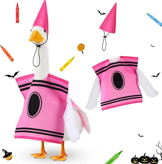 Geyoga Halloween Goose Crayon Costume Porch Goose Outfits 23" Fall Geese Clothes Classroom Lawn School Garden Patio Yard Outdoor Decorations(Pink,Crayon)