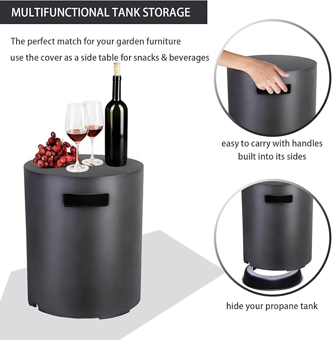 Afterglow 16" Propane Tank Cover Table, Round Tank Container Fits Standard 20 lbs Propane Tank Outdoor Gas Tank, Deck Backyard Patio, Dark Grey
