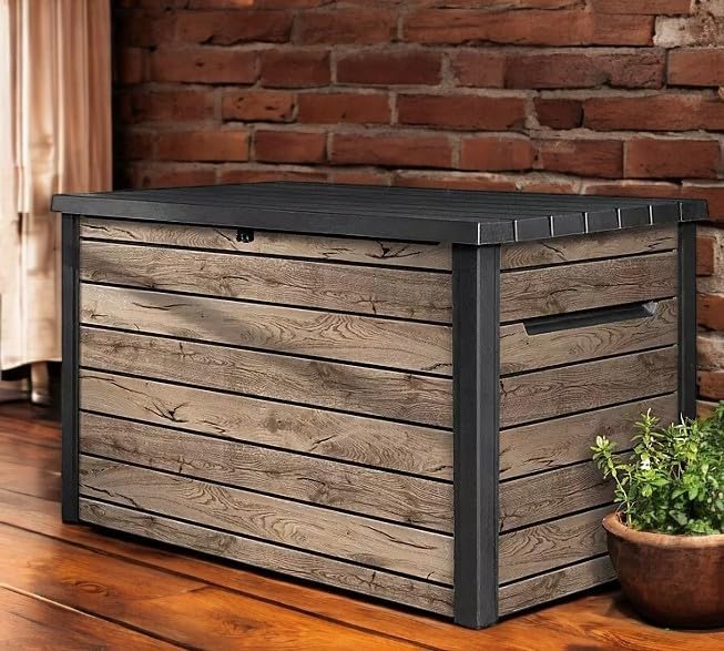 230-Gallon XXL Deck Storage Box Outdoor Patio Container (Ash Wood Brown)