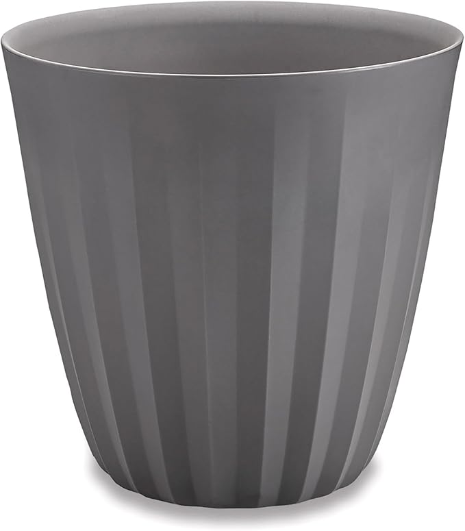 Crescent Garden Pleat Modern Decorative Planter, Indoor/Outdoor Pot, Grey Resin Planter with Drain Hole for Housplants and Porch Decor - 15" W x 15" H (Slate)
