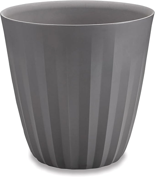 Crescent Garden Pleat Modern Decorative Planter, Indoor/Outdoor Pot, Grey Resin Planter with Drain Hole for Housplants and Porch Decor - 15" W x 15" H (Slate)