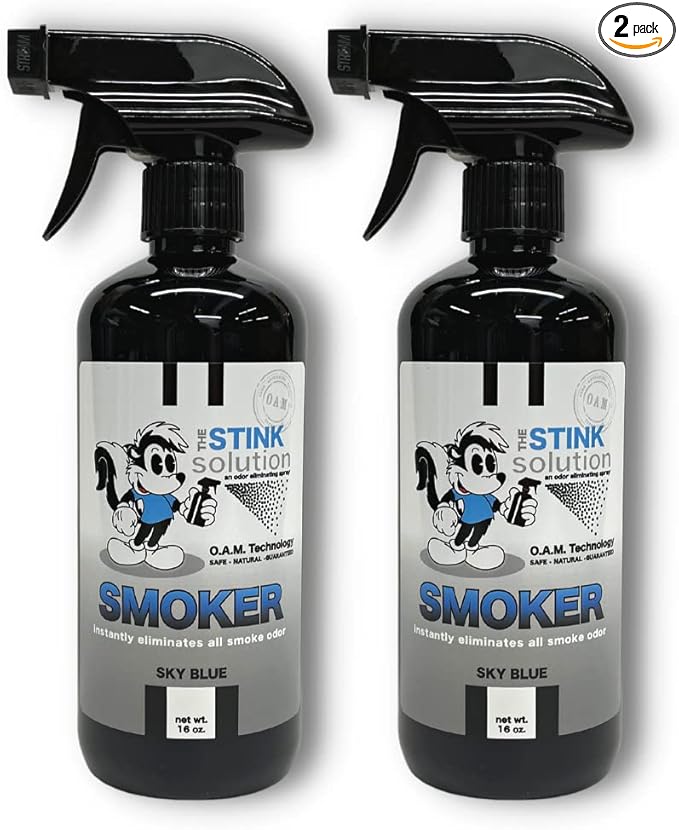 Smoke Odor Eliminator Spray - Completely Remove Smoke Smell From House, Car, Clothes, Hands, Hair, & More - Best Odor Eliminator For Smoke - Sky Blue Fragrance - 2 16 oz Bottles