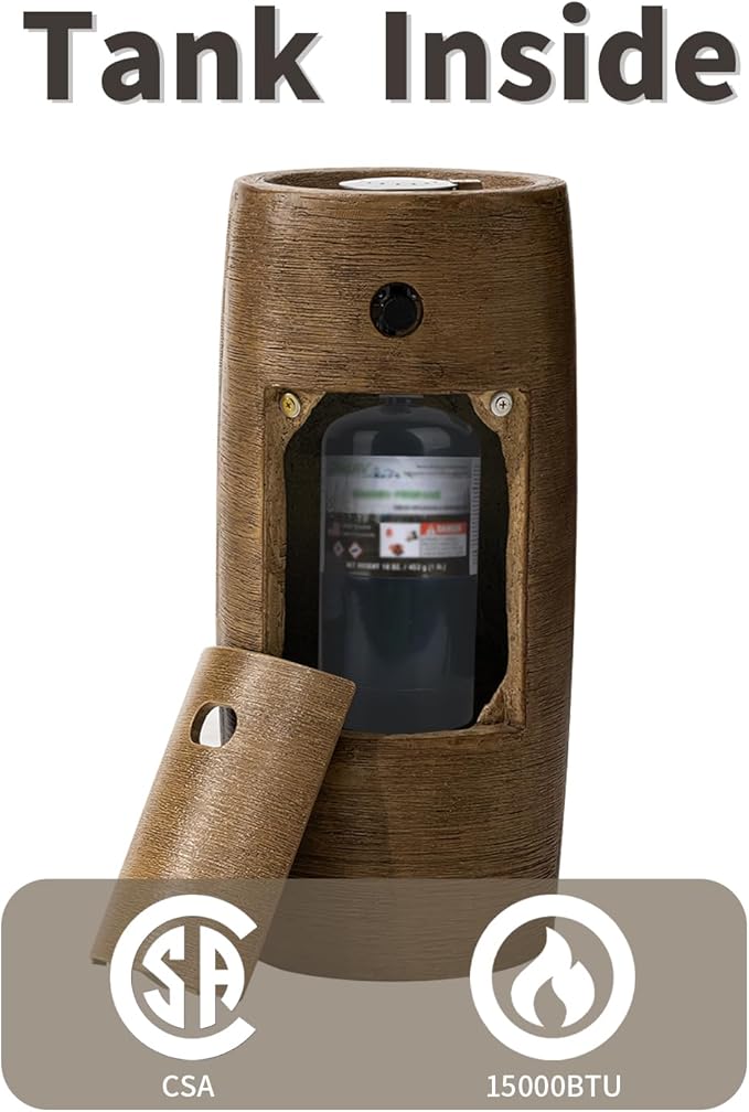 SUNBURY Outdoor Propane Fire Pit, 11" Propane Fire Column, Patio Gas Fire Pit 15,000 BTU Small Firepit Table for Outside w Lava Rocks, CSA Certified (Brown)