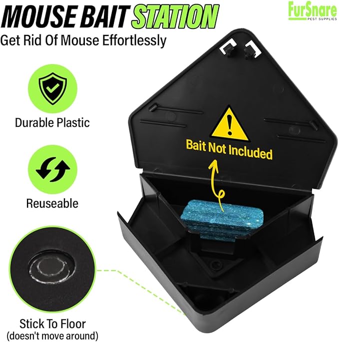 Mouse Bait Station for Outdoor & Indoor with Keys - Mice Traps for House Indoor Kill - Mouse Poisoning Bait Box for Home, Pest Control - Reusable, Safe for Kids & Pets (6 Pack Rodent Traps)