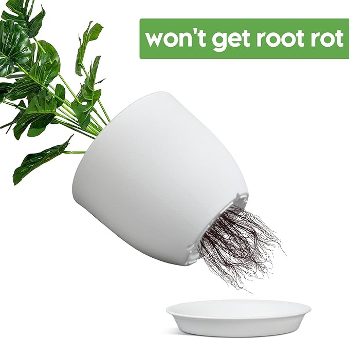 Plant Pots 8 Inch Set of 4, Flower Pots with Multi Mesh Drainage Holes, Planters for Indoor Outdoor Garden Plants and Flowers