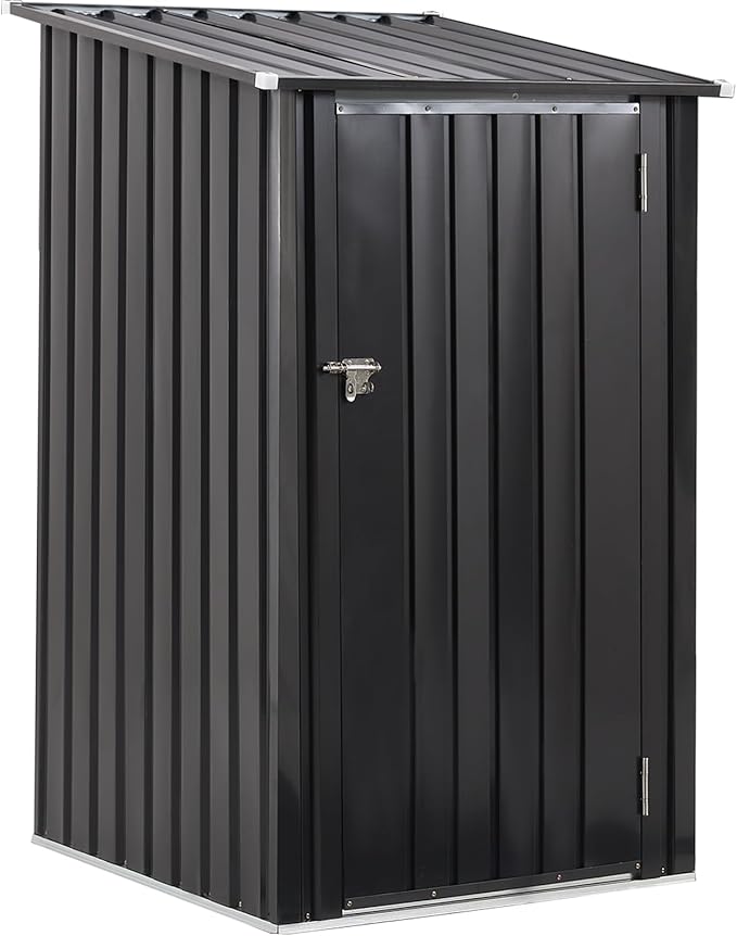 3x3 FT Outdoor Storage Shed, Metal Steel Garden Shed with Single Lockable Door, Small Shed Outdoor Steel Utility Tool Shed, Storage House Waterproof for Backyard Patio, Garden, Lawn(Dark Gray)