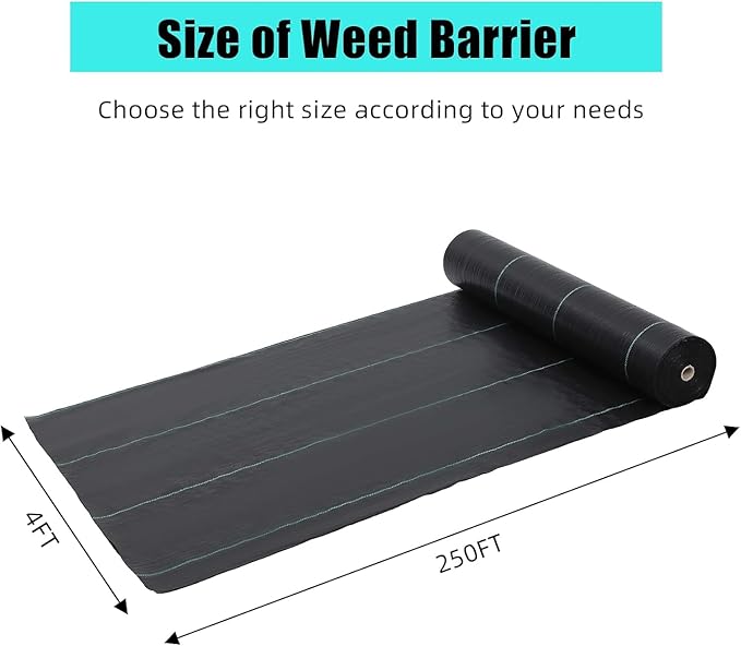 4ft x 250ft Premium Weed Barrier Landscape Fabric, 5oz Heavy Duty, Weed Control Fabric, High Permeability Good for Flower Bed, Driveway Fabric Ground Cover