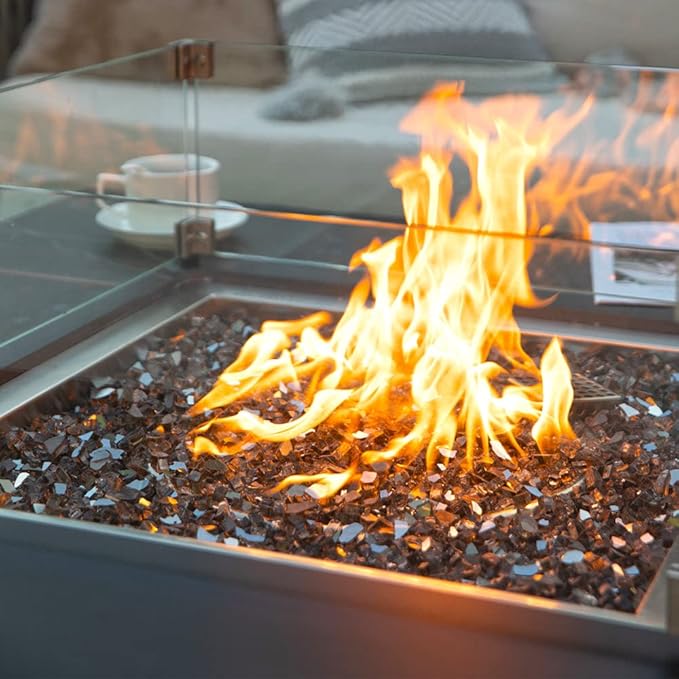 Sofia Marble Fire Pit 39.4" x 39.4" Outdoor Patio Firepit Includes Fire Glass Modern Fire Pits & Outdoor Fireplaces for Garden, Deck, Indoor & Outdoor Heating