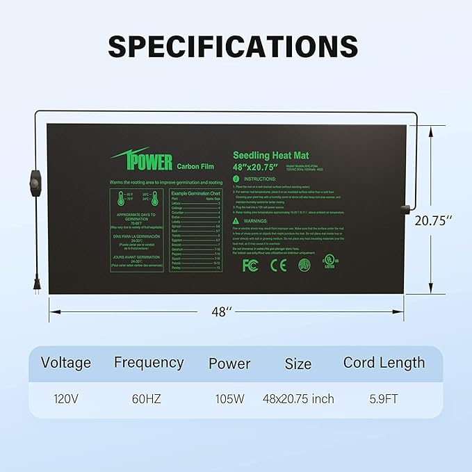 iPower 2 Pack 48" x 20.75" Seeding Heat Mat with Thermostat Temperature Adjustable Knob Durable Warm Hydroponic Plant Germination Starting Pad, Black