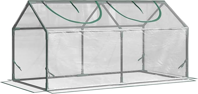 Outsunny 4' x 2' x 2' Portable Mini Greenhouse, Small Green House with PVC Cover, Roll-up Zippered Windows for Indoor, Outdoor Garden, Clear