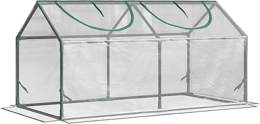 Outsunny 4' x 2' x 2' Portable Mini Greenhouse, Small Green House with PVC Cover, Roll-up Zippered Windows for Indoor, Outdoor Garden, Clear