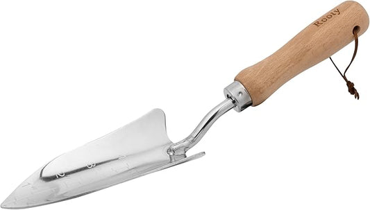 Rooty Gardening Hand Trowel with Stainless Steel, Wooden Handle, Perfect for Transplanting, Weeding, Digging, Planting/Rust Resistant