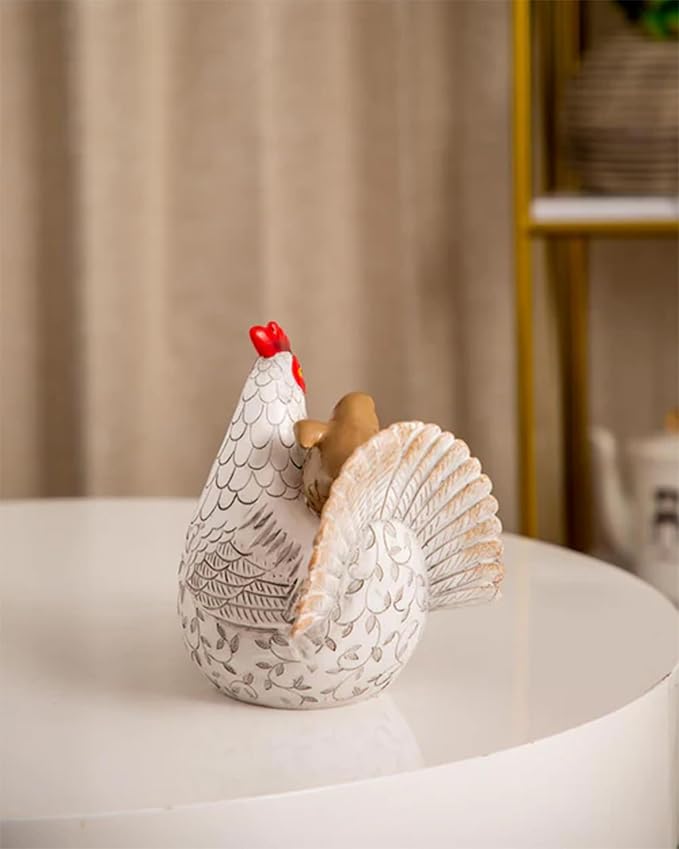 Chicken Statue Outdoor Decorative for Garden, Yard Figurine Ornament Funny Porch Sculpture for Patio Flower Bed Home Bookshelf, 8.3" H × 8.3" L × 6.3" W