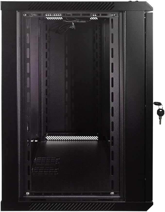 NavePoint 12U Server Rack Enclosure with Glass Door, Cooling Fan, Locks, & Removable Side Panels - 12U Wall Mount Network Cabinet 19 Inch Rack 17.7" Deep (450mm)