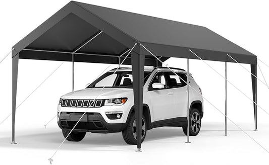 VEVOR Carport, 10 x 20 FT Outdoor Car Canopy, Potable Carport, Heavy Duty Galvanized Car Shelter, UV-Resistant & Water-Resistant, All-Season Protection, Storage Shed for Car Boat Motorcycle Grey