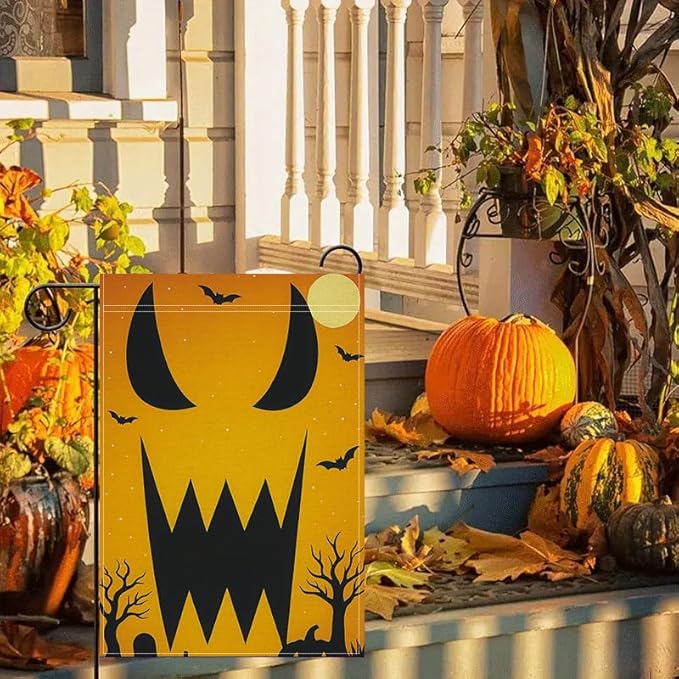 Halloween Garden Flag 12x18 Inch Double Sided Scary Pumpkin Face Yard flag Outdoor Spooky Party Porch Patio Lawn Decoration for Halloween Birthday Party Indoor Outdoor Décor