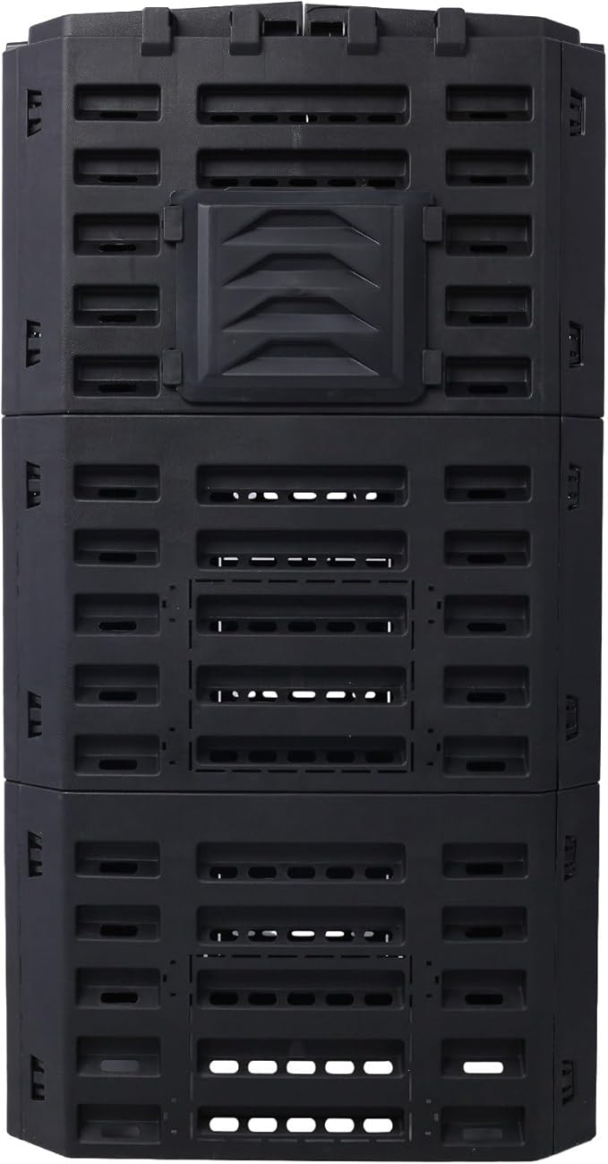 90 Gallon Garden Composter Bin - Premium Recycled Plastic, Large 340 Liter Capacity, Easy Assembly, Lightweight, Aerating Outdoor Compost Box for Fertile Soil