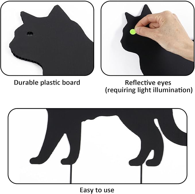 6 PCS Black Cat Halloween Lawn Signs with Stakes, Glow-in-The-Dark Eyes, Spooky Outdoor Yard Decorations for Garden and Halloween