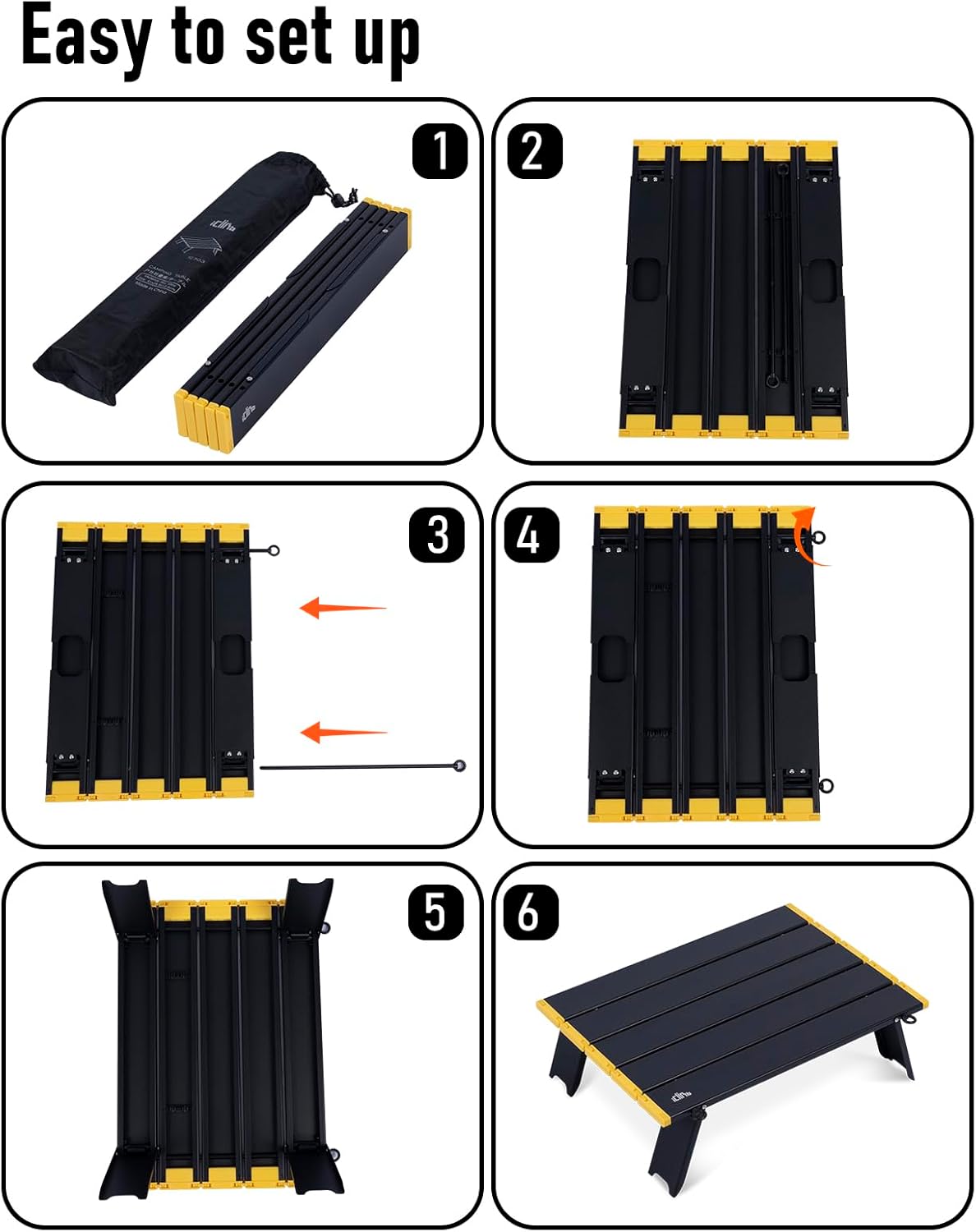 iClimb Ultralight Compact Mini Beach Picnic Folding Alu. Table with Carry Bag, Two Size (Black - L)