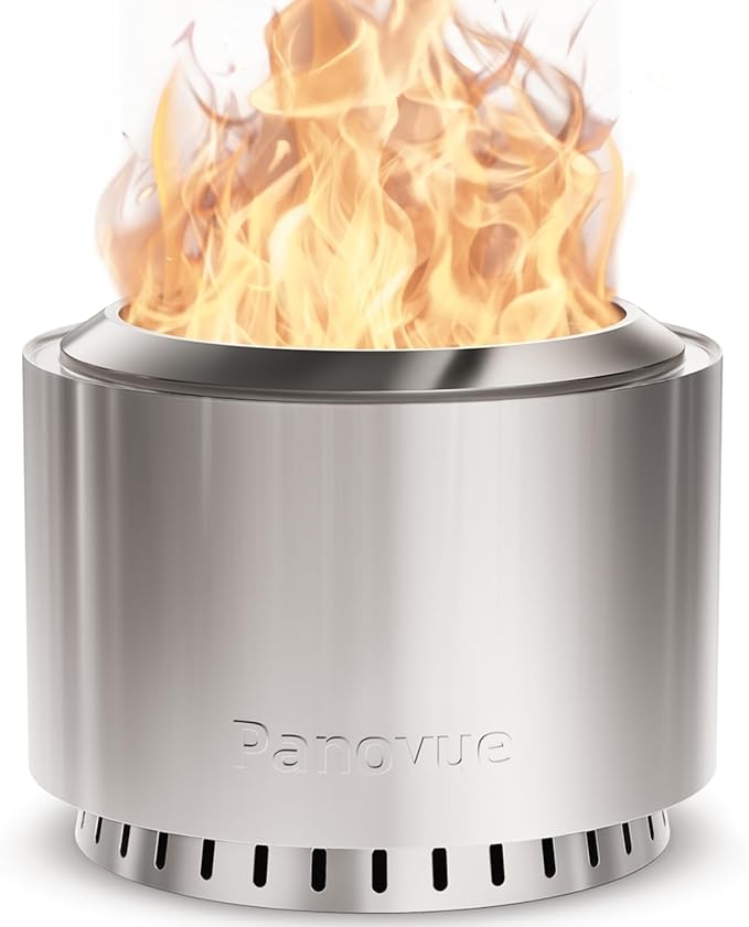 22 inch Smokeless Fire Pit with Waterproof Cover, Stainless Steel Outdoor Smokeless Firepit, Wood Burning Fire Pits for Camping, Bonfire,Low Smoke Firepit for Outside[Slivery]