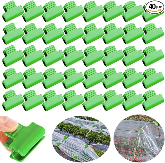 40pcs Garden Hoops for Netting, Greenhouse Clamps, Film Row Cover Netting Tunnel Hoop Clip Frame Shading Net Rod Clip for Fixing Season Plant Shed Cover Replacement, Green (11mm)