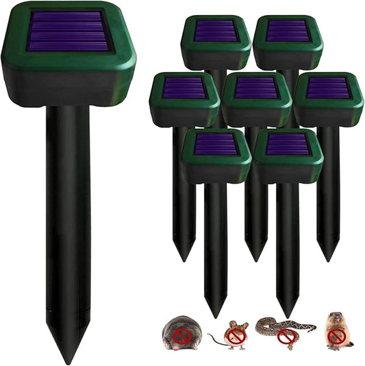 8 Pack Solar Mole Repellent, Outdoor Sonic Mole Spikes, Waterproof Deterrent Ultrasonic Animal Repellant Stakes to Get Gopher Snake Vole Possum Groundhog Rid of in Yard, Safe for Human and Pets