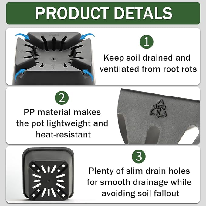 80 Pcs Nursery Pots 4 Inch, Plastic Seed Starting Pot with Drainage Holes, Sturdy Seedling pots for Planting, Succulents, Transplanting, Cuttings (Black)