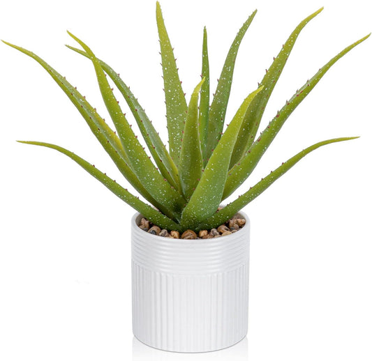 Artificial Succulent Plants 14 Inch Large Faux Succulents with Ceramic Pot Fake Aloe Potted Plant for Home Indoor Bathroom Table Bedroom Shelf Office Decor