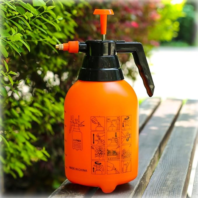 MRPAPA 2 Pack Handheld Pump Sprayer, Garden Pressure Water Spray Bottle with Adjustable Brass Nozzle for Plants (2LOrange-2PCS)