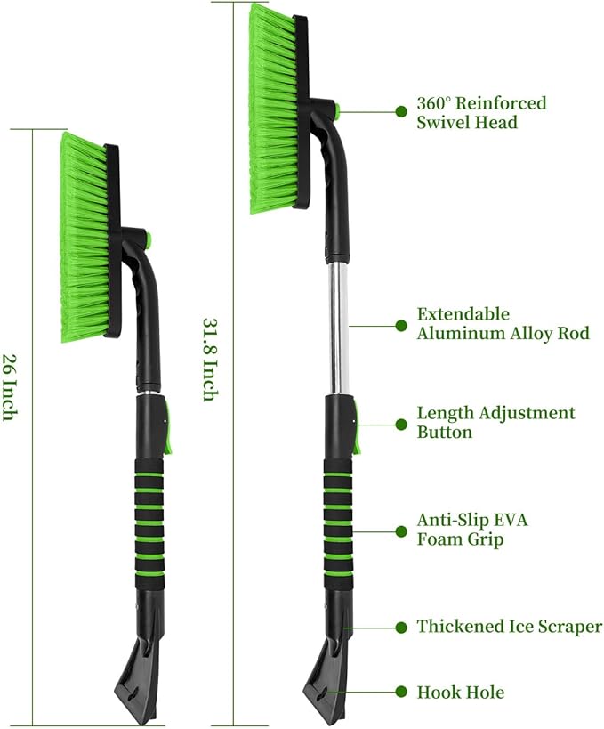 SEAAES Ice Scraper with Snow Brush for Car Windshield, Upgraded Extendable Snow Brush with Foam Grip for Truck SUV Vehicle Windows