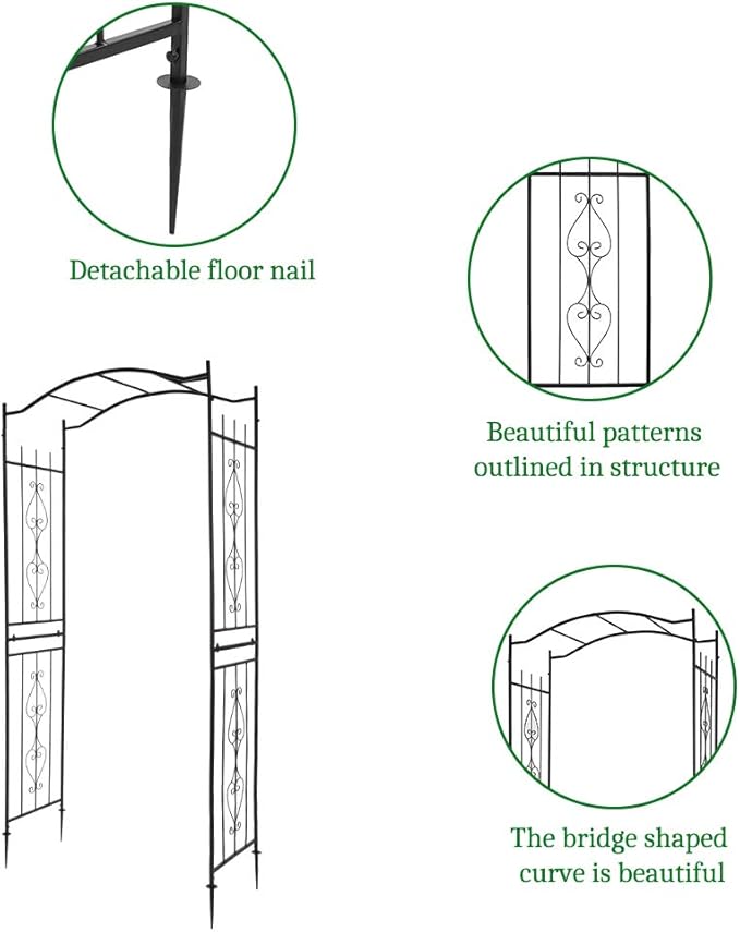 VINGLI Garden Arbor, Arch for Wedding Ceremony Party, Christmas Garden Decor Steel Garden Trellis for Plant Climbing, Pergola for Garden, Backyard, Lawn (Bridge Top)
